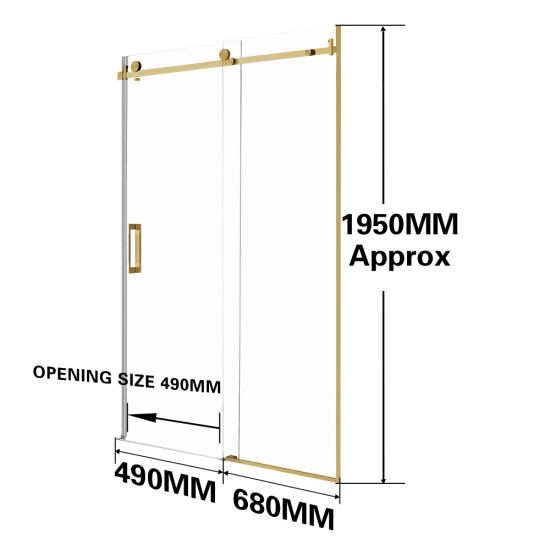 1170*1950mm Brushed Gold Frameless Shower Door Only