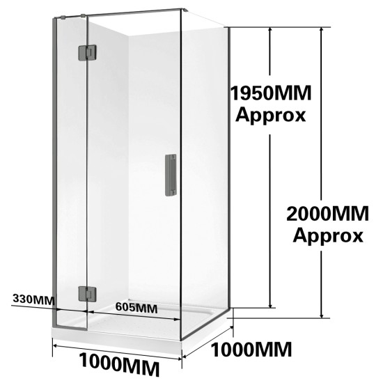 1000*1000*1950mm Gunmetal Grey Frameless Swing Door Square Shower Box