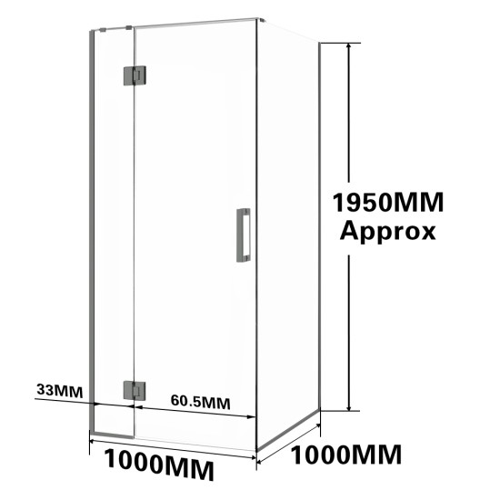 1000*1000*1950mm Gunmetal Grey Frameless Shower Door & Return Panel