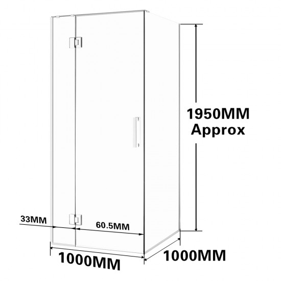 1000*1000*1950mm Chrome Frameless Shower Door & Return Panel