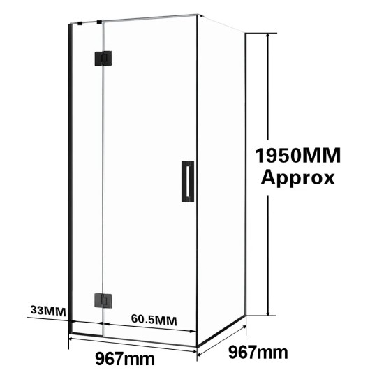 1000*1000*1950mm Black Frameless Shower Door & Return Panel