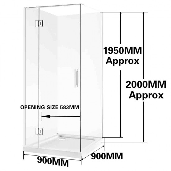 900*900*1950mm Chrome Frameless Swing Door Square Shower Box