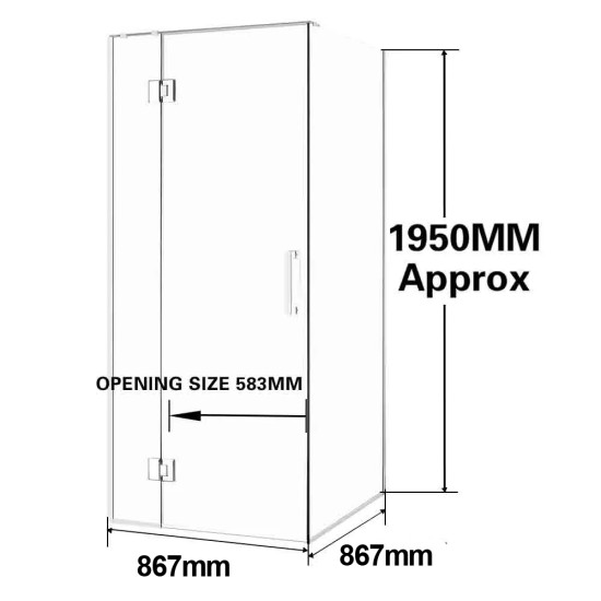 900*900*1950mm Chrome Frameless Shower Door & Return Panel