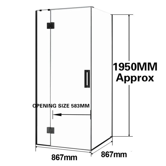 900*900*1950mm Black Frameless Shower Door & Return Panel