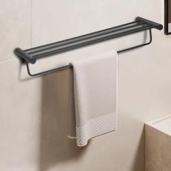 Lattice Edition Luxury Knurled Black Towel Rack With Hanging Rail Bath Towel Shelf Storage