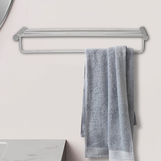 Lattice Edition Luxury Knurled Brushed Nickel Towel Rack With Hanging Rail Bath Towel Shelf Storage