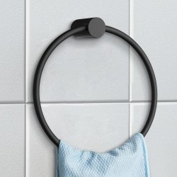 Round Black Hand Towel Ring Wall Mounted