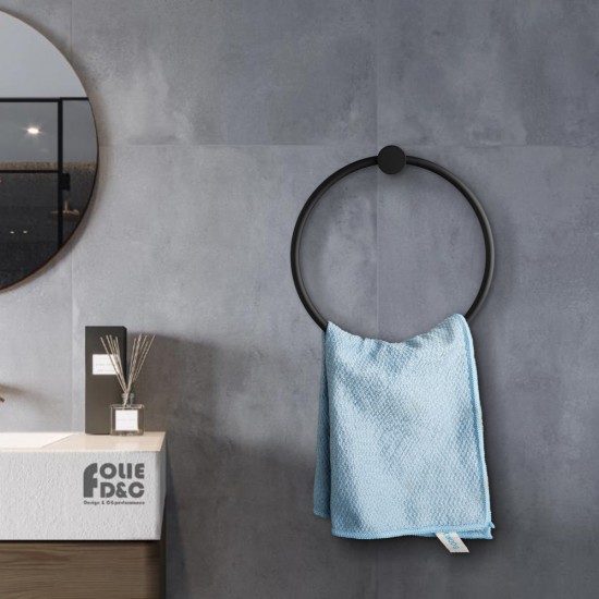 Round Black Hand Towel Ring Wall Mounted