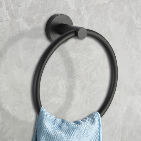 Euro Pin Lever Round Black Hand Towel Ring Wall Mounted
