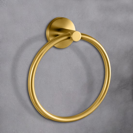 Pentro Round Brushed Yellow Gold Hand Towel Ring Wall Mounted