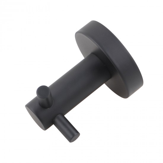 Double Robe Hook Euro Pin Lever Round Black Stainless Steel Wall Mounted