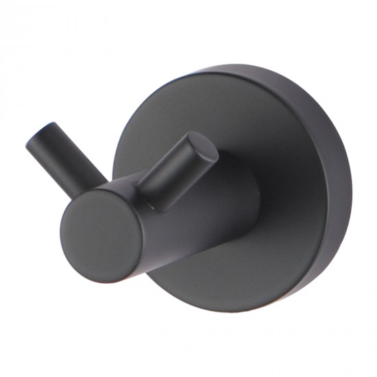 Double Robe Hook Euro Pin Lever Round Black Stainless Steel Wall Mounted