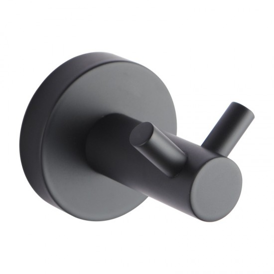 Double Robe Hook Euro Pin Lever Round Black Stainless Steel Wall Mounted