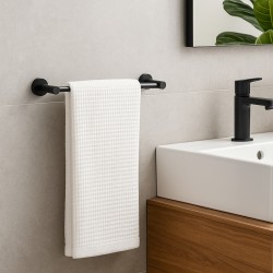 Round Matte Black Hand Towel Holder 347mm Wall Mounted