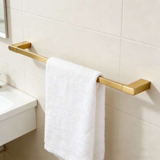 Square Brushed Yellow Gold Single Hand Towel Rail Stainless Steel Wall Mounted