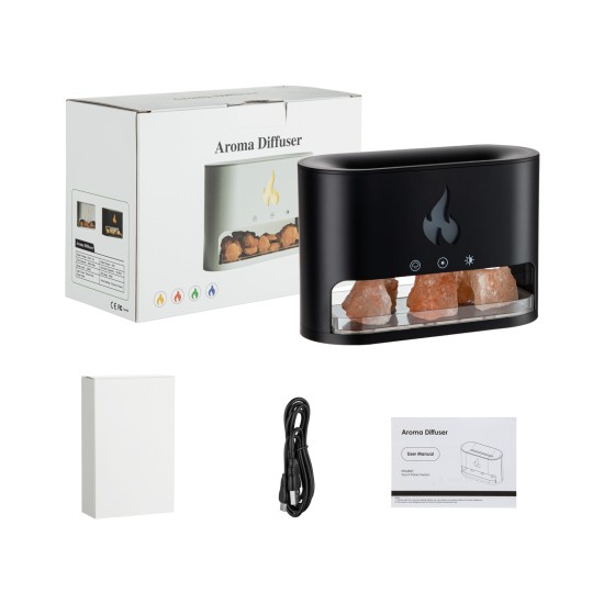 4 Color Salt Stone Simulation 3D Flame Ultrasonic Aroma Diffuser Humidifier - USB Essential Oil Aromatherapy Diffuser