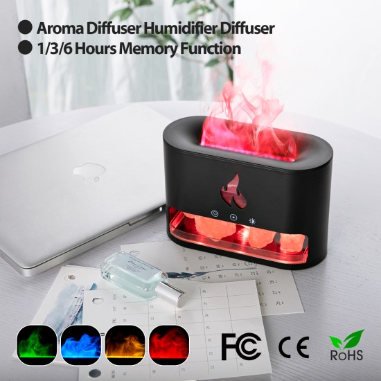 4 Color Salt Stone Simulation 3D Flame Ultrasonic Aroma Diffuser Humidifier - USB Essential Oil Aromatherapy Diffuser