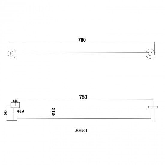 Euro Pin Lever Round Gunmetal Grey Single Towel Rack Rail 780mm