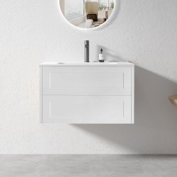 HAMPTON 750X460X580MM PLYWOOD WALL HUNG VANITY - MATTE  WHITE WITH CERAMIC TOP