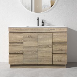 MADRID 1200X460X850MM PLYWOOD FLOOR STANDING VANITY - LIGHT OAK WITH CERAMIC TOP