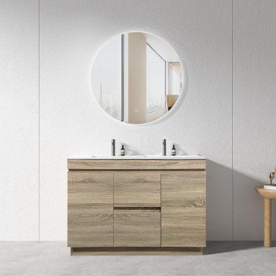 MADRID 1200X460X850MM PLYWOOD FLOOR STANDING VANITY - LIGHT OAK WITH DOUBLE CERAMIC TOP