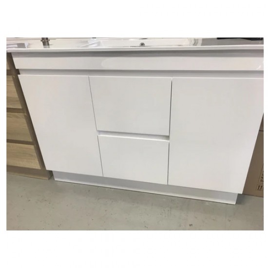 MADRID 1200X460X850MM PLYWOOD FLOOR STANDING VANITY - GLOSS WHITE WITH DOUBLE CERAMIC TOP