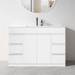 MADRID 1200X460X850MM PLYWOOD FLOOR STANDING VANITY - GLOSS WHITE WITH CERAMIC TOP