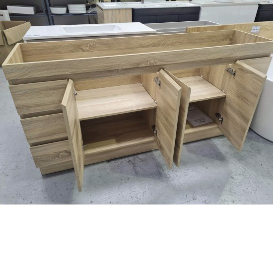 MADRID 1800X460X850MM PLYWOOD FLOOR STANDING VANITY - LIGHT OAK WITH DOUBLE POLYMARBLE TOP