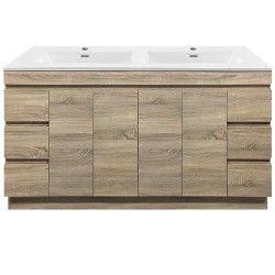 MADRID 1800X460X850MM PLYWOOD FLOOR STANDING VANITY - LIGHT OAK WITH DOUBLE POLYMARBLE TOP