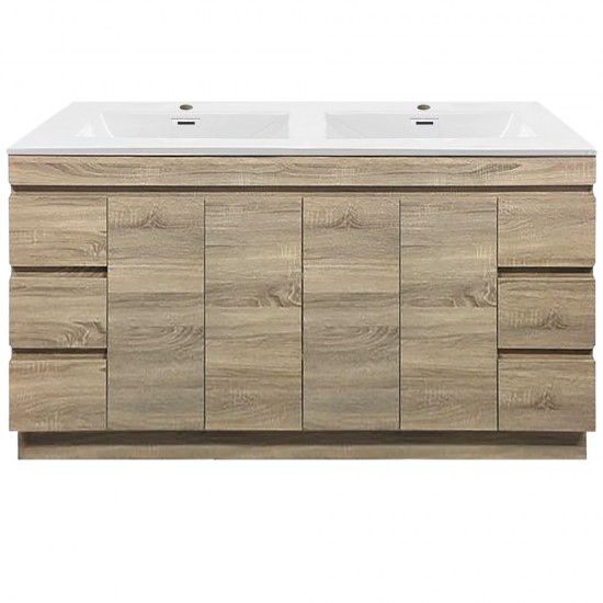 MADRID 1800X460X850MM PLYWOOD FLOOR STANDING VANITY - LIGHT OAK WITH DOUBLE POLYMARBLE TOP