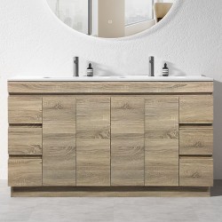 MADRID 1800X460X850MM PLYWOOD FLOOR STANDING VANITY - LIGHT OAK WITH DOUBLE POLYMARBLE TOP