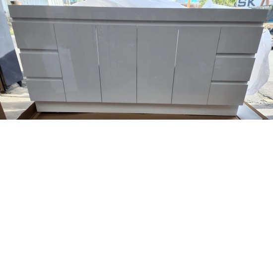 MADRID 1800X460X850MM PLYWOOD FLOOR STANDING VANITY - GLOSS WHITE WITH DOUBLE POLYMARBLE TOP