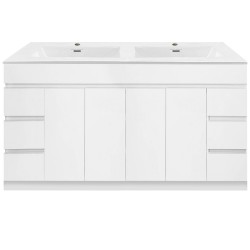 MADRID 1800X460X850MM PLYWOOD FLOOR STANDING VANITY - GLOSS WHITE WITH DOUBLE POLYMARBLE TOP