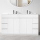 MADRID 1800X460X850MM PLYWOOD FLOOR STANDING VANITY - GLOSS WHITE WITH DOUBLE POLYMARBLE TOP