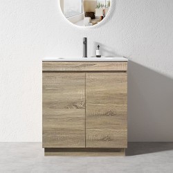 MADRID 600X460X850MM PLYWOOD FLOOR STANDING VANITY - LIGHT OAK WITH CERAMIC TOP