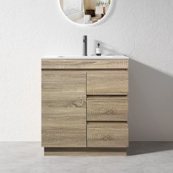 MADRID 750X460X850MM PLYWOOD FLOOR STANDING VANITY - LIGHT OAK WITH CERAMIC TOP