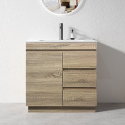 MADRID 900X460X850MM PLYWOOD FLOOR STANDING VANITY - LIGHT OAK WITH CERAMIC TOP