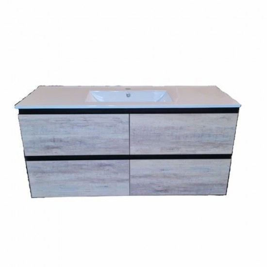 NELSON 1200X460X580MM PLYWOOD WALL HUNG VANITY - BLACK AND LIGHT OAK WITH CERAMIC TOP