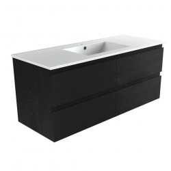 NELSON 1200X460X580MM PLYWOOD WALL HUNG VANITY - BLACK WITH CERAMIC TOP