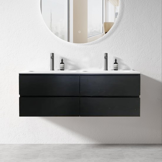 NELSON 1500X460X580MM PLYWOOD WALL HUNG VANITY - BLACK WITH DOUBLE CERAMIC TOP