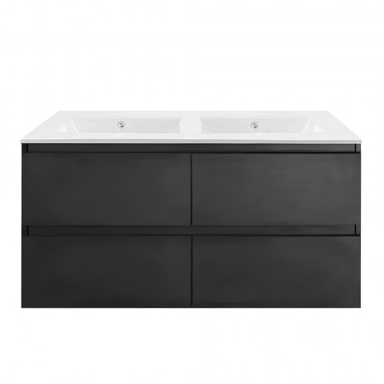 NELSON 1200X460X580MM PLYWOOD WALL HUNG VANITY - BLACK WITH DOUBLE CERAMIC TOP
