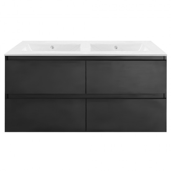 NELSON 1500X460X580MM PLYWOOD WALL HUNG VANITY - BLACK WITH DOUBLE CERAMIC TOP