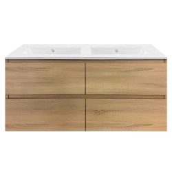 NELSON 1500X460X580MM PLYWOOD WALL HUNG VANITY - LIGHT OAK WITH DOUBLE CERAMIC TOP