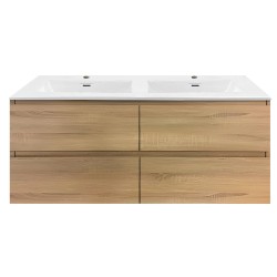 NELSON 1800X460X580MM PLYWOOD WALL HUNG VANITY - LIGHT OAK WITH DOUBLE POLYMARBLE TOP