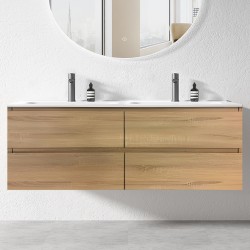 NELSON 1800X460X580MM PLYWOOD WALL HUNG VANITY - LIGHT OAK WITH DOUBLE POLYMARBLE TOP