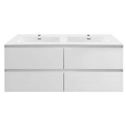 NELSON 1800X460X580MM PLYWOOD WALL HUNG VANITY - GLOSS WHITE WITH DOUBLE POLYMARBLE TOP