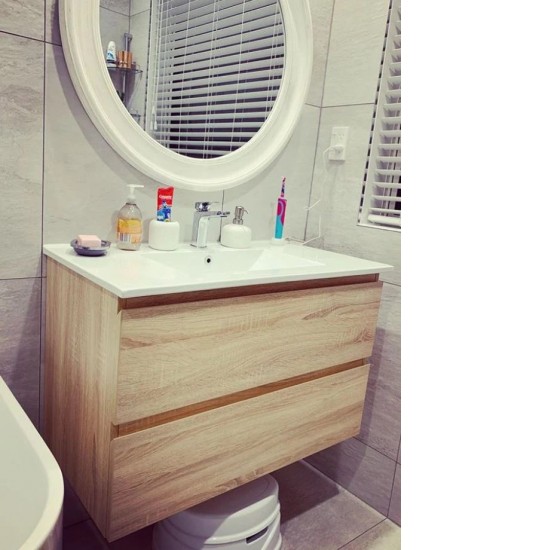 NELSON 900X460X580MM PLYWOOD WALL HUNG VANITY - LIGHT OAK WITH CERAMIC TOP