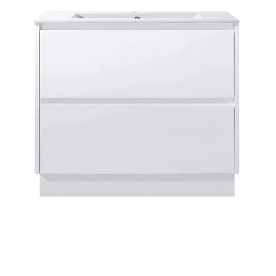 POLO 900X460X850MM PLYWOOD FLOOR STANDING VANITY - WHITE GLOSS WITH CERAMIC TOP