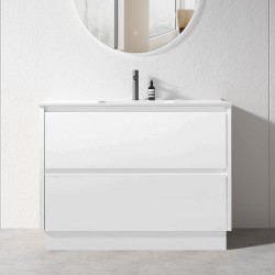 POLO 1000X450X850MM PLYWOOD FLOOR STANDING VANITY - GLOSS WHITE WITH CERAMIC TOP