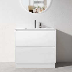POLO 900X460X850MM PLYWOOD FLOOR STANDING VANITY - WHITE GLOSS WITH CERAMIC TOP